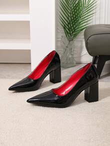 Sepatu hak tinggi runcing serbaguna untuk wanita, gaya baru untuk kantor, cocok untuk semua musim, versi Korea, warna polos, elegan. - Hitam - View 6