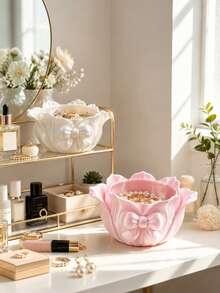 1pc 3D Printed Storage Tray Desktop Jewelry Box Luxury Style Makeup Vanity Decor, Cute Bow Design Ring Holder, Earring Rack, Bracelet Display Tray, Unique Valentine's Day Gift For Women And Girls, Suitable For Bedroom Vanity Decoration, Suitable For Storing Small Jewelry - Multicolor - View 3