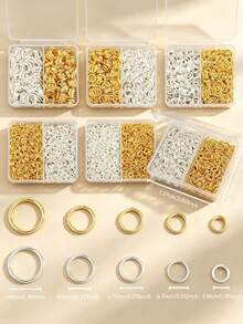 400pcs/600pcs/800pcs/1000pcs/Box DIY Connecting Rings Parts Approx. 10mm/8mm/7mm/6mm/5mm Round Rings Suitable For DIY Jewelry Making, Beaded Accessories, Pendant Necklace Connectors, Bag Chain Connecting Rings, Earring Open Jump Rings, DIY Handmade Jewelry Accessories Making Materials - Gold + Silver - View 2
