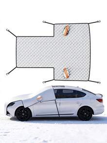 1set Thickened Car Windshield Snow Cover, Full Upper‑Body Coverage, All‑Weather Windproof Frost Protection, Save Morning Scraping Time, Dedicated Storage Bag Included, Black & Silver, For Large SUVs, Car Accessories, Windshield Sun Shade, - CT-xD971 - View 5