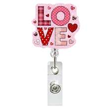 1pc Valentine's Day Glitter Heart English Letter Bow Retractable Easy Pull Rotating Badge Reel For Nurses - Multicolor - View 15