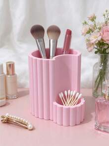 Vertical Striped Dual-Compartment Bathroom Storage Box, Divided Toothpaste And Toothbrush Holder, Makeup Brush Organizer, Desktop Decorative Storage Rack, Suitable For Bedroom Vanity And Office Desk, Store Stationery And Cosmetics, Back To School Supplies, Desktop Decorative Ornament, Holiday Gift - Multicolor - View 4