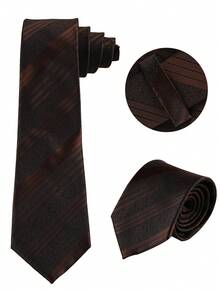 1pc 8cm Men's Professional Business Tie, Retro Coffee Shadow Vertical Stripe Hand-Made Polyester Long Necktie - Coffee Brown - View 6