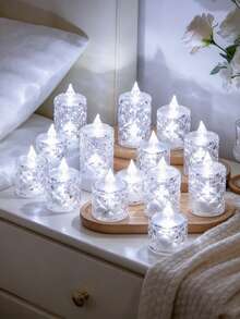 1/3/12/24PCS Crystal Diamond LED Candle Lights, Battery Powered Flameless Electronic Candles, LED Decorative Tea Candles, Suitable For Wedding Decor, Desktop Decor, Holiday Decoration, Home Party Decor, Bedroom Decor, Christmas Decor Lights - White Light - View 6
