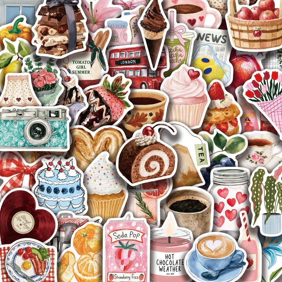 50pcs Inspirational Aesthetic Stickers, Vintage Vinyl Stickers, Suitable For Laptop Water Bottle Journal Scrapbooking, DIY Decals. - Multicolor - View 1