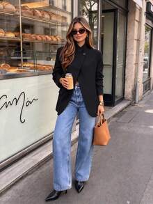Women's Blazer Jacket, Elegant Asymmetric Open Front Design Casual Blazer, Vintage Elegant, Suitable For Commute And Office Wear, Spring Autumn Winter - Black - View 3