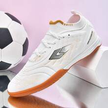1 Pair Professional Low-Top Flat Indoor Soccer Shoes, Retro Wave Pattern Patchwork Design, Lightweight Shock-Absorbing Sole, Delicate Touch, Enhances Agility And Directional Changes, Specifically Designed For 5-A-Side Football Matches - White - View 11