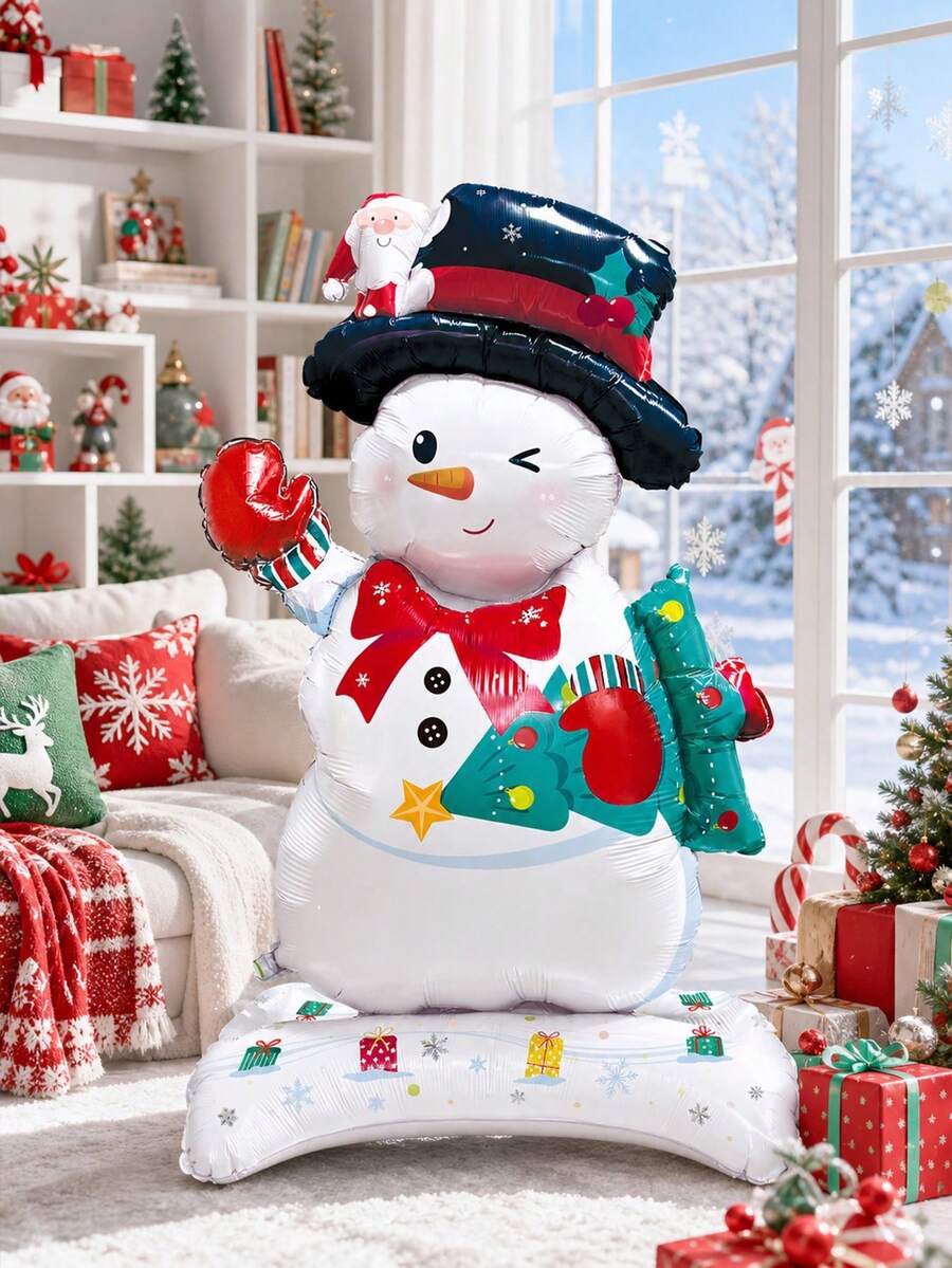 1pc Christmas Snowman Foil Balloon, Large Standing Christmas Winter Holiday Party Decoration, New Year Celebration Foil Balloon, Photo Backdrop Prop, Indoor Outdoor Home Window Christmas Decor - Snowman - View 1