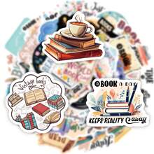 50pcs-Reading Book Lover Text Stickers, Study & Reading Hobby Quote Decals, Waterproof Decorative Stickers For Journal, Laptop & Tablet, Bookish Aesthetic DIY Craft Sticker Pack, Ideal Gift For Birthday, Halloween, Christmas - Multicolor - View 4