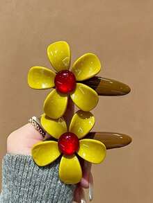 2pcs Korean Floral Hair Clips, Elegant Side Crocodile Clips For Fixing Loose Bangs, Fashionable High-End Women's Hair Accessories - Multicolor - View 9