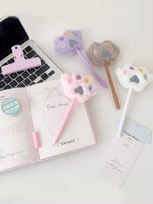 1 PC Girl Heart Cartoon Plush Cat Claw Neutral Pen Student Cute Hairball Pen Writing Hand Account Pen Birthday Gift Pen - Multicolor - View 12