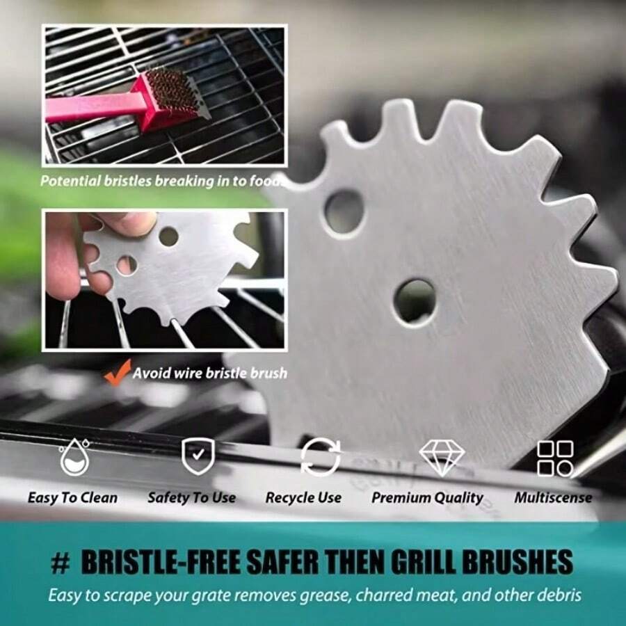 2pcs Stainless Steel Grill Scraper, Suitable For Cleaning Grills And Camping Accessories, Dishwasher - 2pcs - View 1