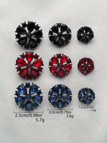 5pcs Sparkly Petal Crystal Sewing Buttons, Floral Rhinestone Inlaid Black Metal Hand Sew Buttons For Wedding Garment Embellishment - Multicolor - View 5