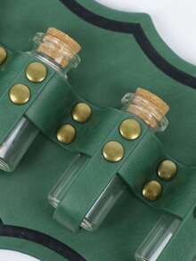 Green PU Leather Alchemist Potion Bottle Holder With 4 Glass Vials, Medieval Renaissance Wizard LARP Roleplay Waist Belt, Halloween Costume Accessory - A - View 7