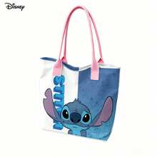 Miniso Disney Stitch Color-Block White Blue Canvas Tote Bag, Casual Shoulder Bag With Handles For Daily Use - White - View 4