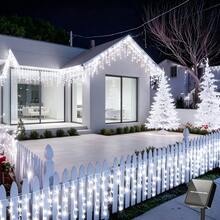 Solar Ice Drop Icicle Curtain Lights, 3-In-1 Warm White, White, Multicolor Lighting Modes, Twinkling Effect, Waterproof Outdoor LED For House Eaves & Evening Gathering - Ice Strip Light - View 8