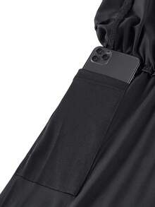 1pc Women's 2-In-1 Faux Layered Fitness Leggings With Phone Pocket, Quick-Dry Elastic Running Training Sports Pants, All Season - Black - View 6