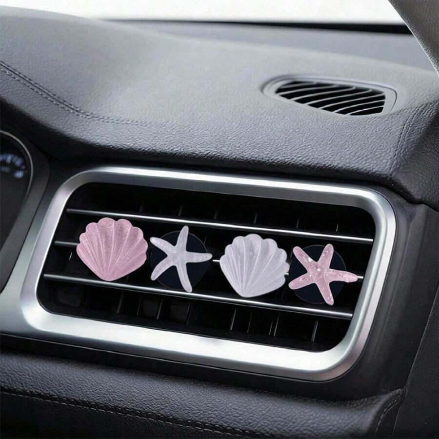 4pcs Starfish Shell Car Air Vent Clips, Summer Ocean Theme Decoration, Cute & Exquisite Design, Secure Grip Without Affecting Airflow, Easily Adds Fresh Atmosphere To Car Interior, Creative Car Interior Gift Suitable For Women - Starfish Shell Car Air Vent Clip - View 1