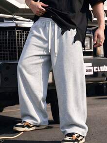 1pc Tween Boys Loose Fit Wide Leg Pants, Casual Relaxed Style Trousers - Light Grey - View 6