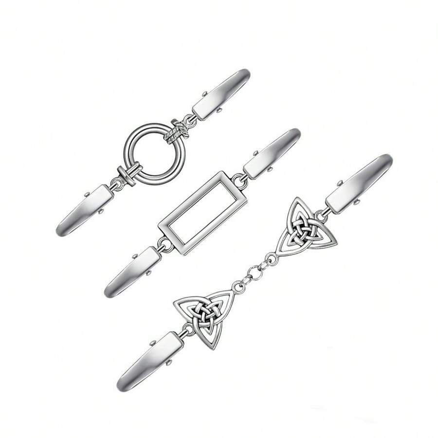 1/2/3pcs Vintage Metal Shawl Clips, Celtic Pattern Sweater Cardigan Collar Fastener, Decorative Cloak Pin For Scarf, Women Clothing Accessory - Silver - View 1