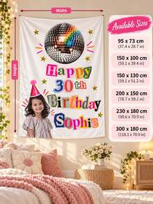 Personalized Custom Photo Birthday Tapestry For Girls, 90g Soft Brushed Fabric Wall Hanging, Custom Name And Age Party Banner Decor, Colorful Disco Ball Birthday Backdrop For Bedroom, Party Decoration Gift - Multicolor - View 5