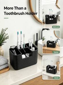 1pc Toothbrush Holder, Washroom Storage Rack, Makeup Brush Organizer, Space-Saving, Suitable For Bathroom, Can Store Toothbrushes, Combs, Makeup Brushes, Bathroom Storage, Home Decor, Wedding Season Graduation Season Back To School Season Halloween Christmas Gift, Dorm Storage, Desktop Multi-Functional Storage Box, Large Capacity Partitioned Desktop Storage Box, Bathroom Sink Organizer - Multicolor - View 1