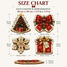 4pcs Christmas Wooden Drink Coasters, Snowflake Gift Box Bow Pattern Non-Slip Coasters, Suitable For Coffee Table Dining Holiday Party Decoration, Holiday Table Placemats - Multicolor - View 7