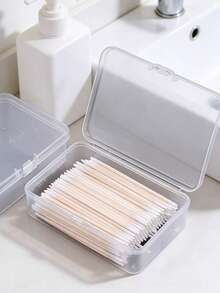 1pc Transparent Cotton Swab Storage Box, Makeup Organizer Box, Multi-Functional Cosmetic Cotton Swab Container, Suitable For Home Vanity Organization And Salon Eyelash Extension Supplies - Clear - View 2