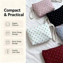 1/5pcs Cute Mini Wristlet Pouch, Small Zipper Coin Purse With Wrist Strap, Ditsy Heart Print Wallet, Portable Card Holder Storage Bag For Lipstick, Earbuds, Cash, Keys, Multi Color Options, Everyday Casual Handheld Cosmetic Organizer For Daily - Polka Dot Wristlet Series - View 9