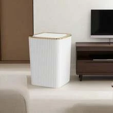 Light Luxury Platinum-Plated Striped Bathroom Trash Can - White - View 4