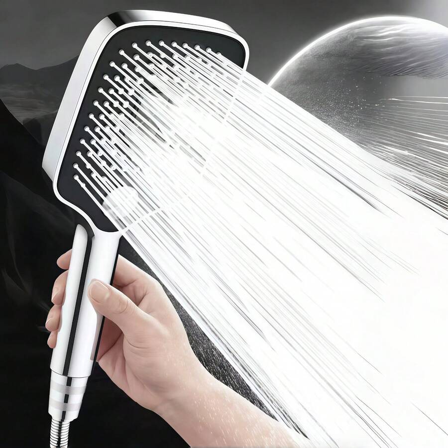 3 Spray Modes Pressurized Handheld Shower Head, Square Shower Head With On/Off Pause Button, Multi-Function Bathroom Shower Head