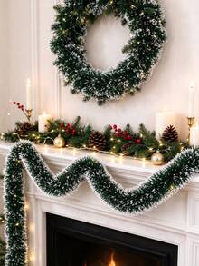 6/2m Christmas Wreath, Snowy Christmas Sequin Wreath, Artificial Greenery Wreath With Snow, Suitable For Fireplace Mantel Christmas Decor - Multiple Styles - View 3