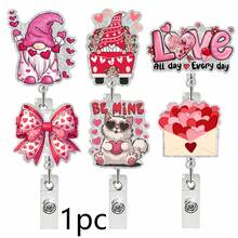 1pc Valentine's Day Acrylic Glitter Dwarf Cat Retractable Badge Reel With Heart Element - Multicolor - View 10