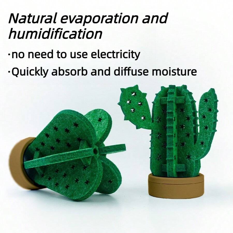 Plug-Free Natural Evaporation Felt Board Cactus Humidifier, Desert Style Realistic Green 3D Hollow Star-Shaped Perforated Physical Humidifier For Reptile Enclosure Decor, Daily Care For Tortoise, Lizard, Snake, Gecko And Other Reptiles - Multicolor - View 1
