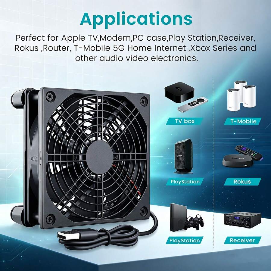 OUYUANSU USB Combination Cooling Fan, Suitable For Router, Host, Set-Top Box Base, 5V Quiet USB Interface 2-In-1 Cooling Fan