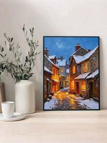 Paint By Numbers Winter Street Scene Kit For Adults Frameless Acrylic Canvas Art, DIY Home Decor, Great Gift Idea For Birthdays, Holidays Gifts. - Sets - View 3