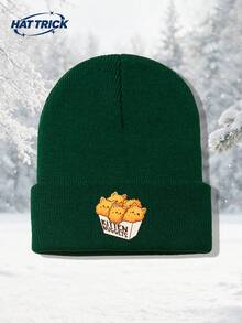 1pc Unisex Cat & Chicken Nugget Print Knitted Beanie, Soft Warm Comfortable Minimalist Knitted Hat, Hip Hop Rapper Style Brimless Cap, Versatile Fashion Hat For Daily Wear, Party, Commute, Sports, Hiking, Travel - A - View 12