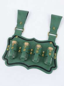 Green PU Leather Alchemist Potion Bottle Holder With 4 Glass Vials, Medieval Renaissance Wizard LARP Roleplay Waist Belt, Halloween Costume Accessory - A - View 3