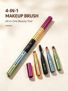 1pc 4-In-1 Portable Makeup Brush Set, Lightweight Detachable Design, Multi-Functional Makeup Tool, Suitable For Eyeshadow, Eyebrow, Lip And Eyeliner, Perfect For On-The-Go Makeup - Multicolor - View 2