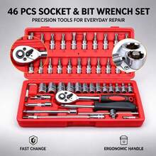 46pcs Ratchet Socket Wrench Tool Set, Multi-Size Sockets And Screwdriver Bits, Portable Hard Case, Suitable For Car, Bicycle And Home Repair Work - Repair Tool Set - View 10