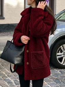 Women's Long-Sleeved, Collared, Button-Front Welsoft Coat , 29584 Winter Coats - Burgundy - View 4