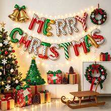14pcs 16in Christmas Banner Merry Christmas Party Decoration Candy Color Banner Aluminum Foil Balloon Set (Ribbon Not Included) - View 3