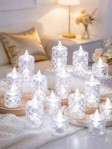 1/3/12/24PCS Crystal Diamond LED Candle Lights, Battery Powered Flameless Electronic Candles, LED Decorative Tea Candles, Suitable For Wedding Decor, Desktop Decor, Holiday Decoration, Home Party Decor, Bedroom Decor, Christmas Decor Lights - White Light - View 3
