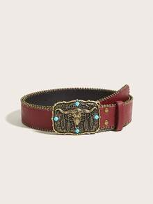1pc Western Style Unique Vintage Floral Print Women's PU Belt, Suitable For Jeans, Music Festival And Daily Wear - Coffee - View 18