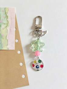 1pc Star Polka Dot Button Keychain Earphone Case Pendant Versatile Accessory Bag Charm - Multicolor - View 6
