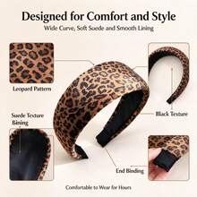 American Vintage Leopard Print Sponge Wide Headband, Soft Fabric Non-Tight Hair Accessory, Slouchy Styling Accessory For Adults - Multicolor - View 3
