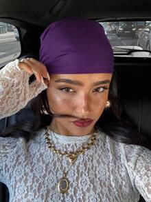 1pc Fashion Novelty Small Handkerchief Headband Denim Print Solid Color One Size Bohemian Style Lightweight Breathable Suitable For All Seasons Head Scarf - A-purple - View 2