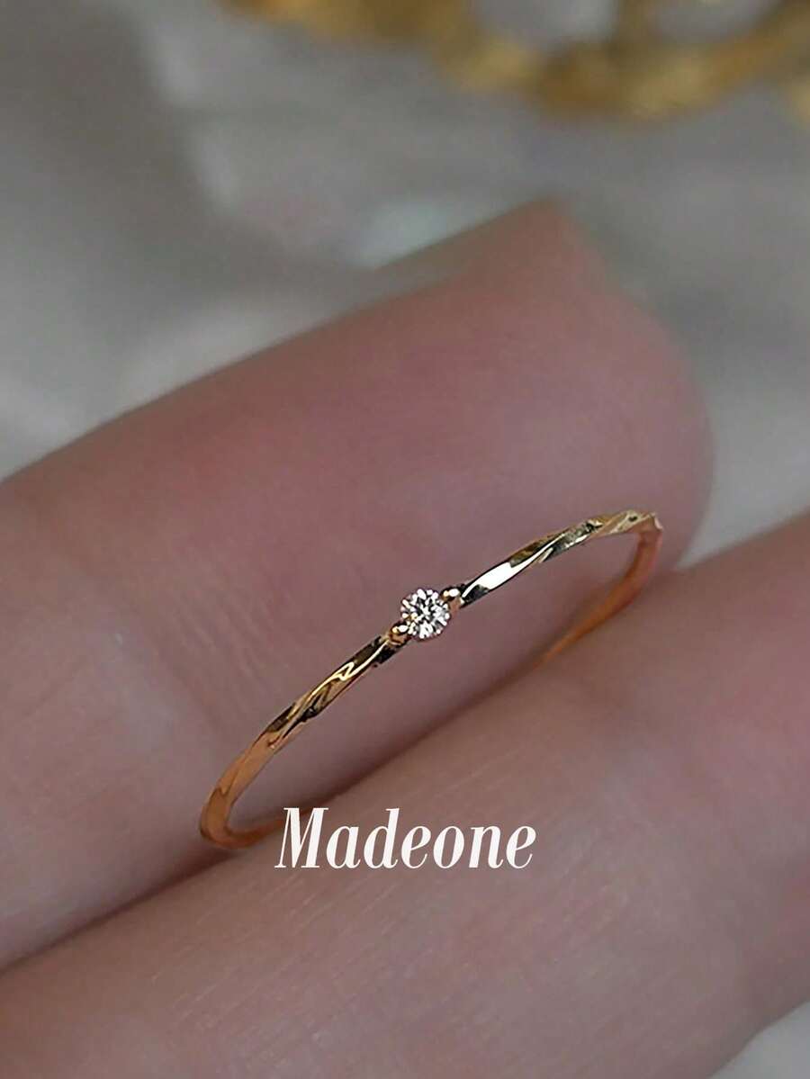 MADEONE 1pc Minimalist Zirconia Twisted Ring, Women's Engagement Wedding Party Daily Wear Anniversary Jewelry Gift