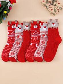 6/3 Pairs Men's Christmas Themed Socks (Santa Claus, Snowman, Reindeer Patterns), Red Design, Suitable For Holiday Outfits, Mid-Calf Style, Comfortable Material, Suitable For Cold Weather Wear. 1 Pair, 2/6/12 Pairs - Multicolor - View 1