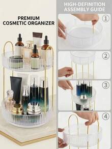 1pc 1/2/3 Tier 360° Rotating Multi-Function Cosmetic Storage Rack, Large Capacity Bathroom Toiletries Organizer, Transparent Desktop Storage Box For Skincare Products On Vanity, Strong Detachable Multi-Function Organizer Rack, Suitable For Tall Bottles - Multicolor - View 6